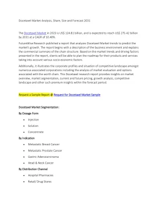 Docetaxel Market Analysis, Share, Size and Forecast 2031