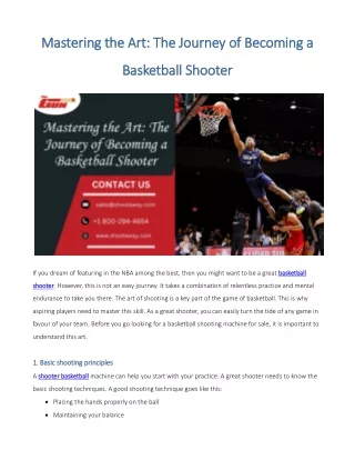 Mastering the Art: The Journey of Becoming a Basketball Shooter