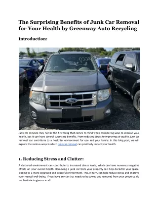 The Surprising Benefits of Junk Car Removal for Your Health by Greenway Auto Recycling