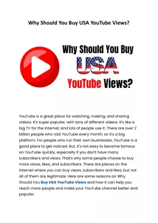 Why Should You Buy USA YouTube Views