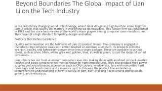 Beyond Boundaries The Global Impact of Lian Li on the Tech Industry