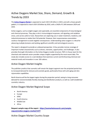 Active Oxygens Market Size, Share, Demand, Growth & Trends by 2033