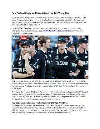 New Zealand Squad and Expectations For T20 World Cup 2024