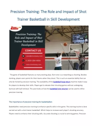 Precision Training: The Role and Impact of Shot Trainer Basketball in Skill Deve