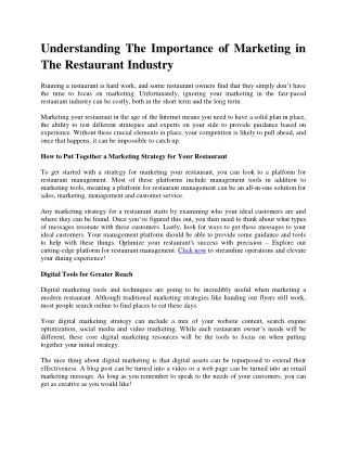 Understanding The Importance of Marketing in The Restaurant Industry