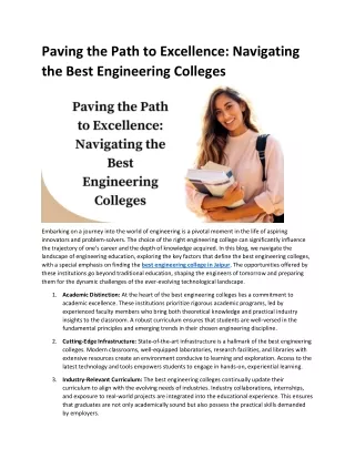 Paving the Path to Excellence: Navigating the Best Engineering Colleges