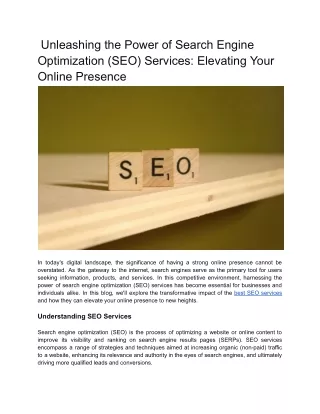 Unleashing the Power of Search Engine Optimization (SEO) Services_ Elevating Your Online Presence