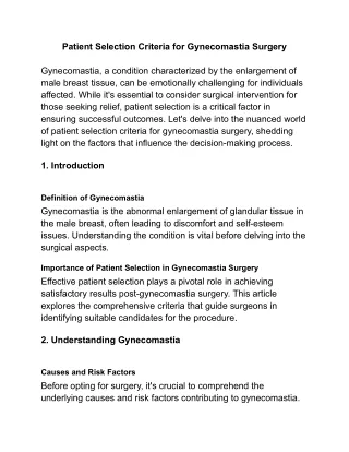 Patient Selection Criteria for Gynecomastia Surgery