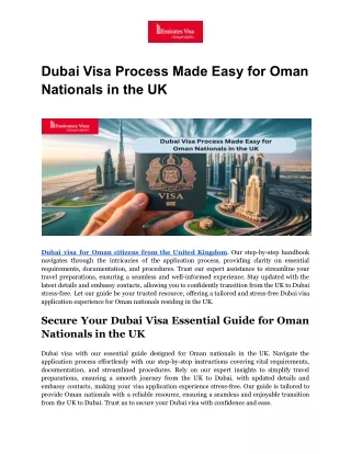 Dubai Visa Process Made Easy for Oman Nationals in the UK