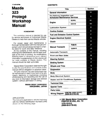 1990 Mazda 323 Protege Bg Service Repair Manual