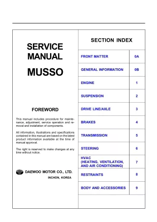 1991 Daewoo Musso Service Repair Manual