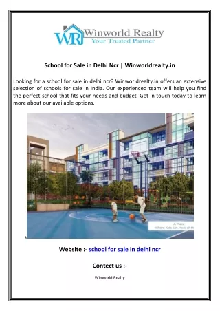 School for Sale in Delhi Ncr  Winworldrealty.in