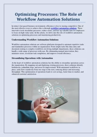Optimizing Processes: The Role of Workflow Automation Solutions