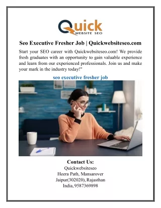 Seo Executive Fresher Job | Quickwebsiteseo.com