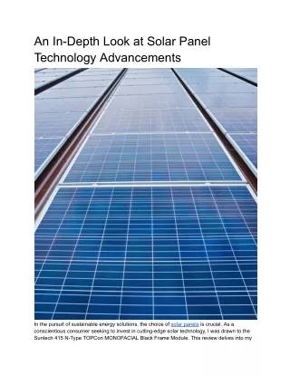 An In-Depth Look at Solar Panel Technology Advancements
