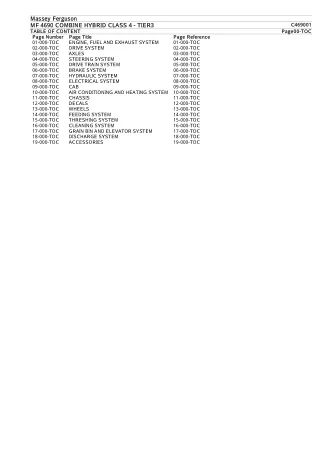 Massey Ferguson MF 4690 COMBINE HYBRID CLASS 4 - TIER3 Parts Catalogue Manual