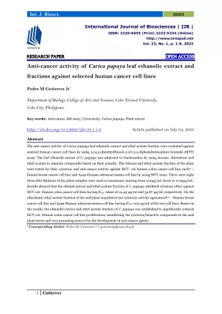 Anti-cancer activity of Carica papaya leaf ethanolic extract and fractions