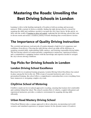 Mastering the Roads-Unveiling the Best Driving Schools in London