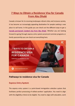 7 Ways to Obtain a Residence Visa For Canada From Abu Dhabi