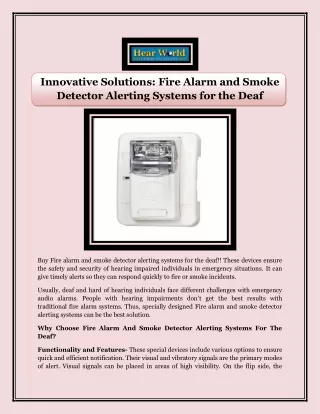 Innovative Solutions Fire Alarm and Smoke Detector Alerting Systems for the Deaf