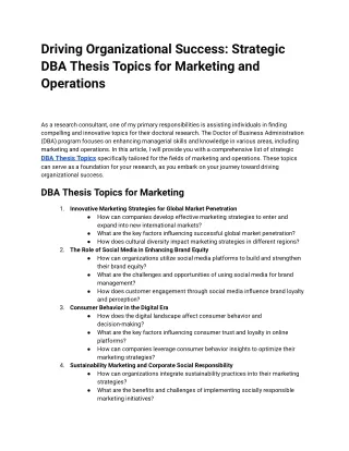 Driving Organizational Success_ Strategic DBA Thesis Topics for Marketing and Operations