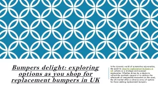 Bumpers delight exploring options as you shop for replacement bumpers in UK