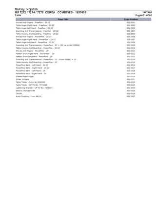 Massey Ferguson MF 7272 CEREA COMBINES Parts Catalogue Manual