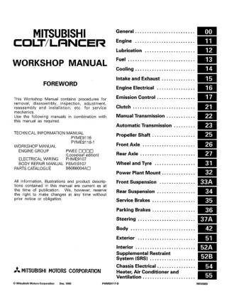 1992 Mitsubishi Colt Lancer Service Repair Manual