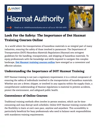 Look For the Safety The Importance of Dot Hazmat Training Courses Online