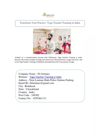 Yoga Teacher Training in India