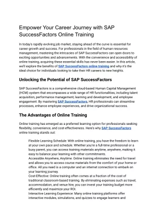 SAP SuccessFactors Online Training