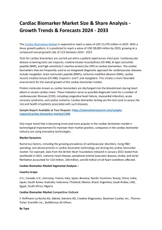 Cardiac Biomarker Market Share, Size, Analysis, Growth, Report, Forecast 2024-33