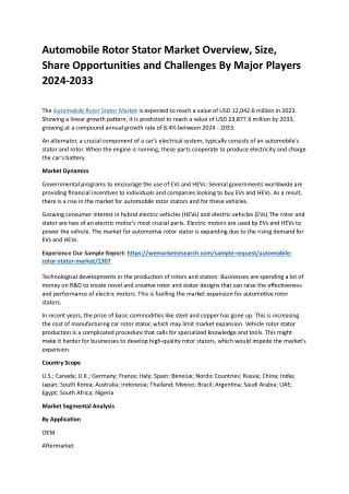 Automobile Rotor Stator Market Size, Share, Competitive Landscape, Trend 2024-33