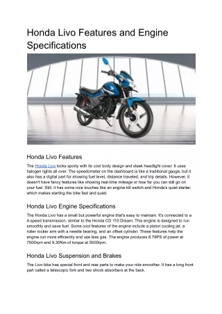 Honda Livo Features and Engine Specifications