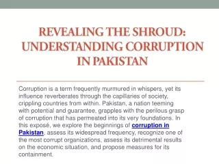 Revealing the Shroud Understanding Corruption in Pakistan