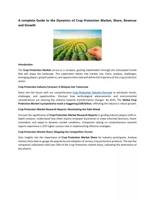 A complete Guide to the Dynamics of Crop Protection Market