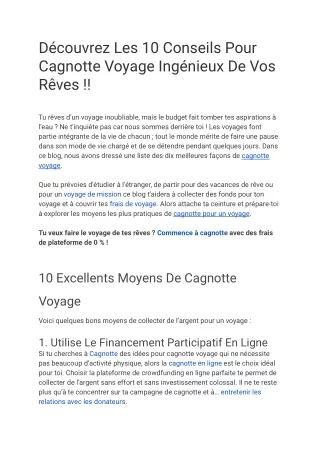 Découvrez Les 1 Conseils Pour Cagnotte Voyage Ingénieux De Vos Rêves!!