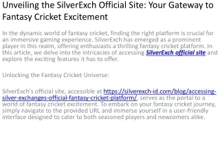 Unveiling the SilverExch Official Site: Your Gateway to Fantasy Cricket Exciteme