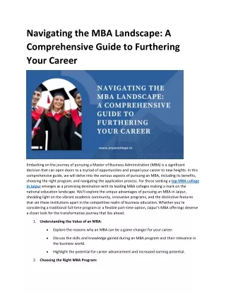 Navigating the MBA Landscape: A Comprehensive Guide to Furthering Your Career