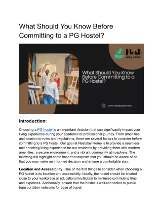 What Should You Know Before Committing to a PG Hostel_
