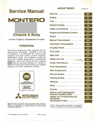 1993 Mitsubishi Montero Pajero Service Repair Manual