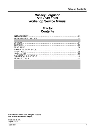 Massey Ferguson MF533 Tractor Service Repair Manual