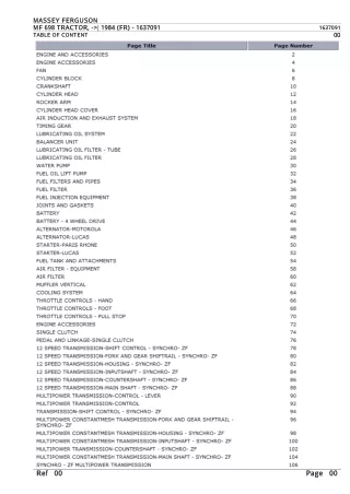 Massey Ferguson MF698 TRACTOR (- 1984 (FR)) Parts Catalogue Manual