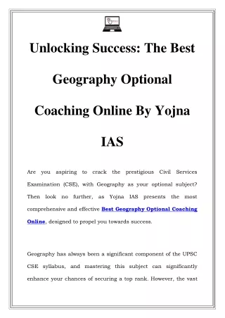 Best Geography Optional Coaching Online