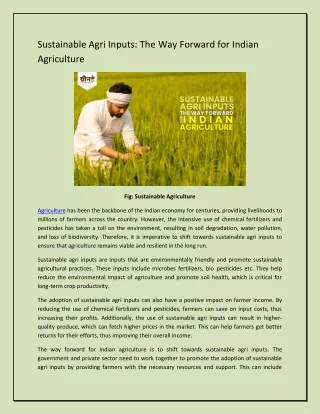 Sustainable Agri Inputs: The Way Forward for Indian Agriculture