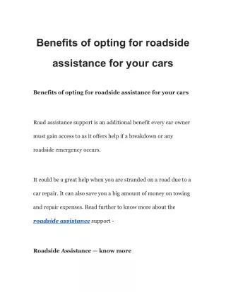 Benefits of opting for roadside assistance for your cars