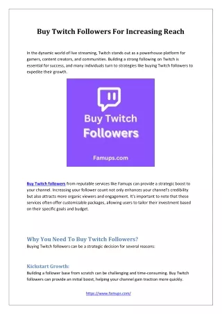 Buy Twitch Followers For Increasing Reach