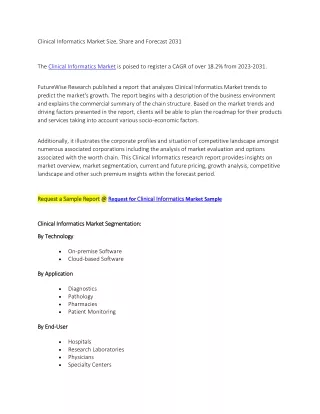 Clinical Informatics Market Size, Share and Forecast 2031