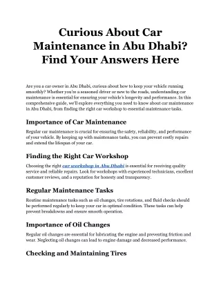 Curious About Car Maintenance in Abu Dhabi_ Find Your Answers Here