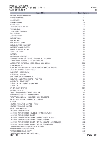 Massey Ferguson MF2620 TRACTOR (- 271212) Parts Catalogue Manual